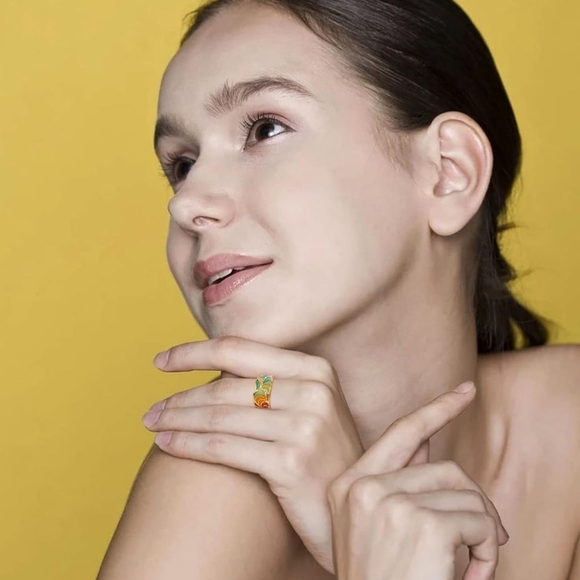 925 Sterling Silver Colorful Signet Enamel Ring - Picture 3 of 5